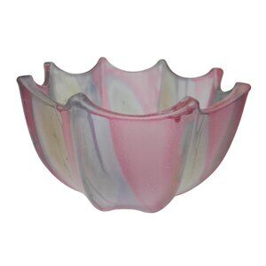 Rueven Nouveau Art Glass Octagon Vase Bowl Satin Finish Watercolor Pastels